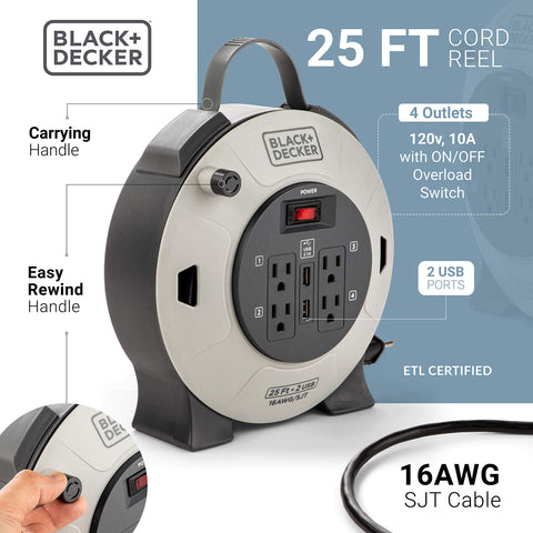 BLACK+DECKER USB ports panel for charging devices.