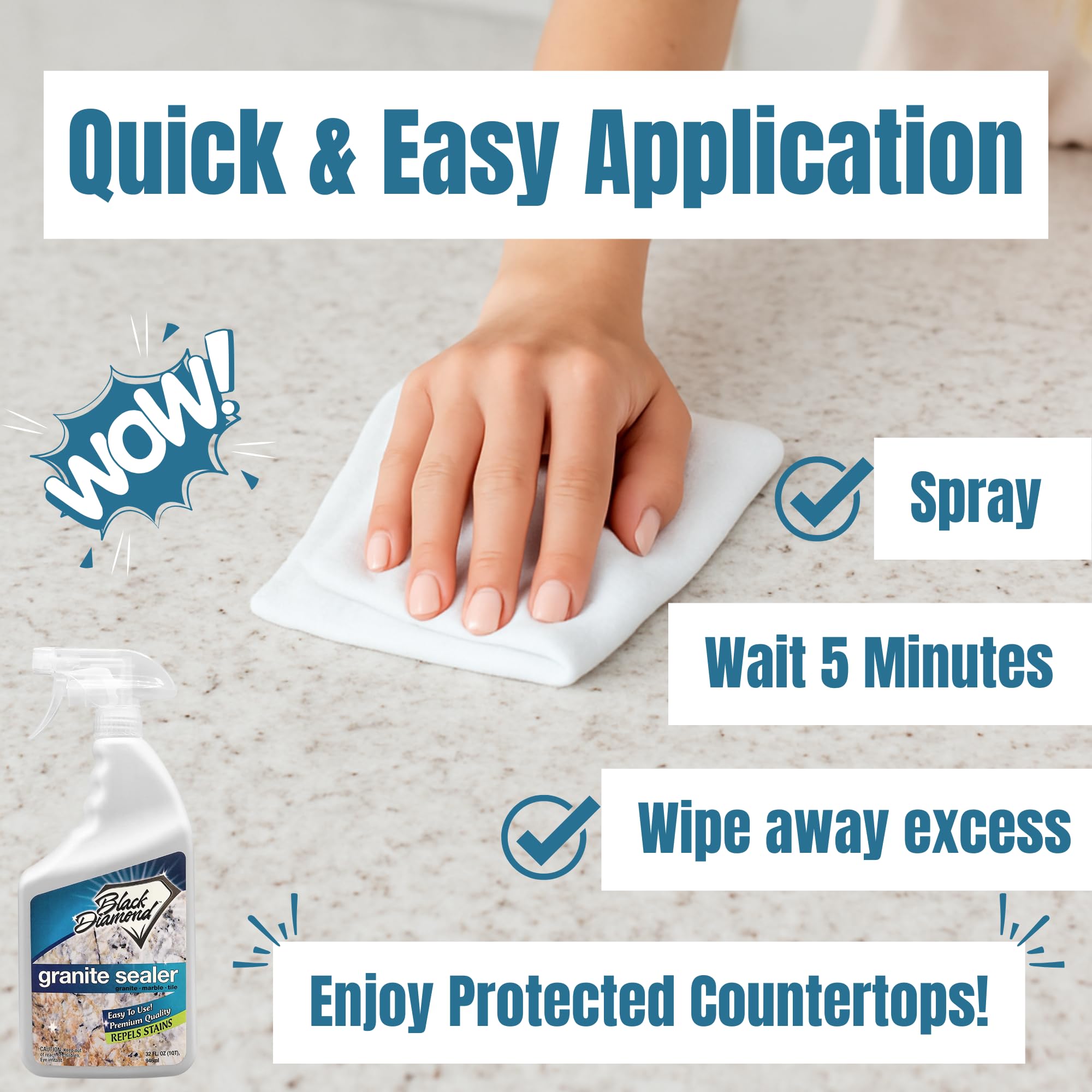 Black Diamond Stoneworks sealer is safe for food-contact areas in kitchens.