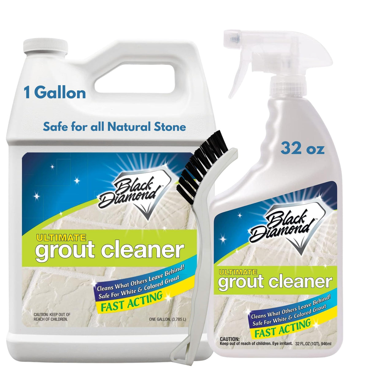 Black Diamond Stoneworks grout cleaner bottle restores grout brightness with safe, acid-free formula.