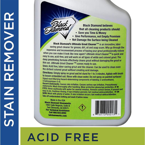 Black Diamond Ultimate Grout Cleaner color-safe formula protecting marble surfaces