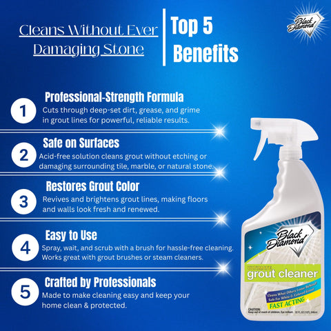 Black Diamond Ultimate Grout Cleaner spray-application covers large areas on grout