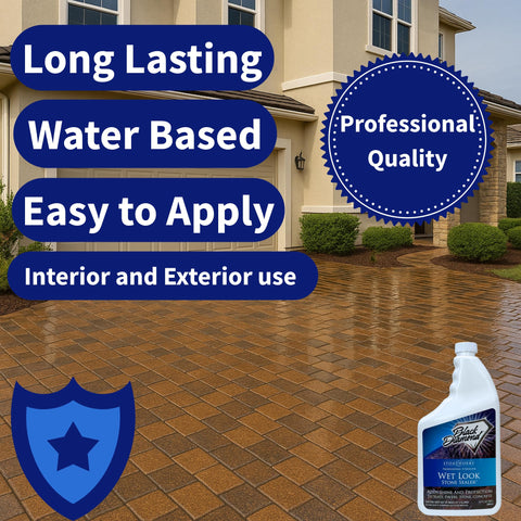 Black Diamond Wet Look Sealer applied to brick outdoor surfaces yields durable shine