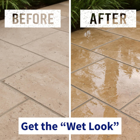 Black Diamond Wet Look Sealer on stone and slate adds depth without darkening