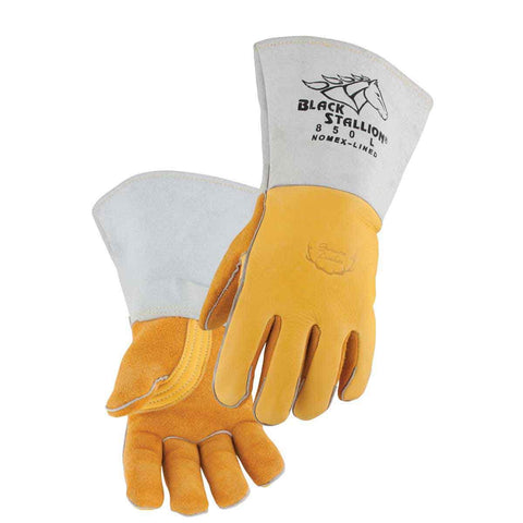 Black Stallion 850 elkskin glove with Kevlar stitching for spark and abrasion resistance.