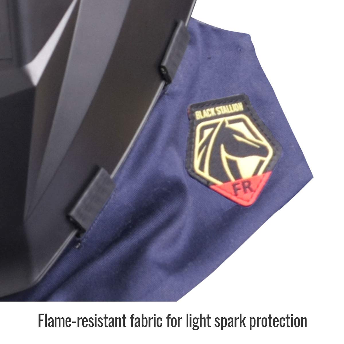 Black Stallion AH2140-NS helmet bib uses push-on clips for secure attachment