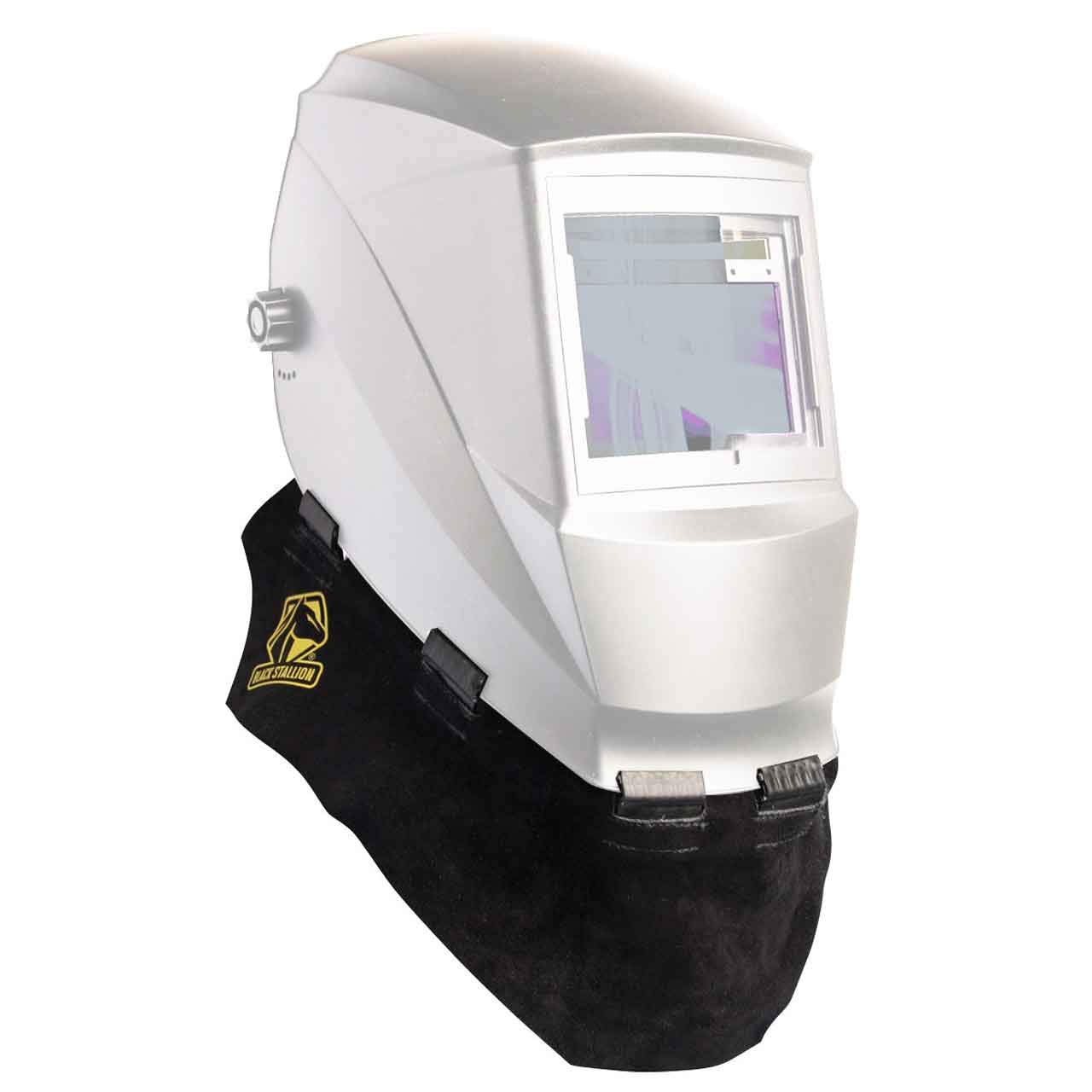 Black Stallion AH5040-BK split cowhide helmet bib providing wrap-around chest protection from sparks