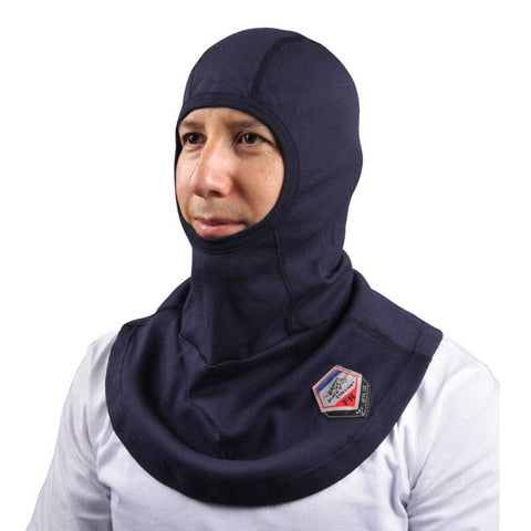 Black Stallion balance balaclava shown under a welding helmet for comfortable head protection.