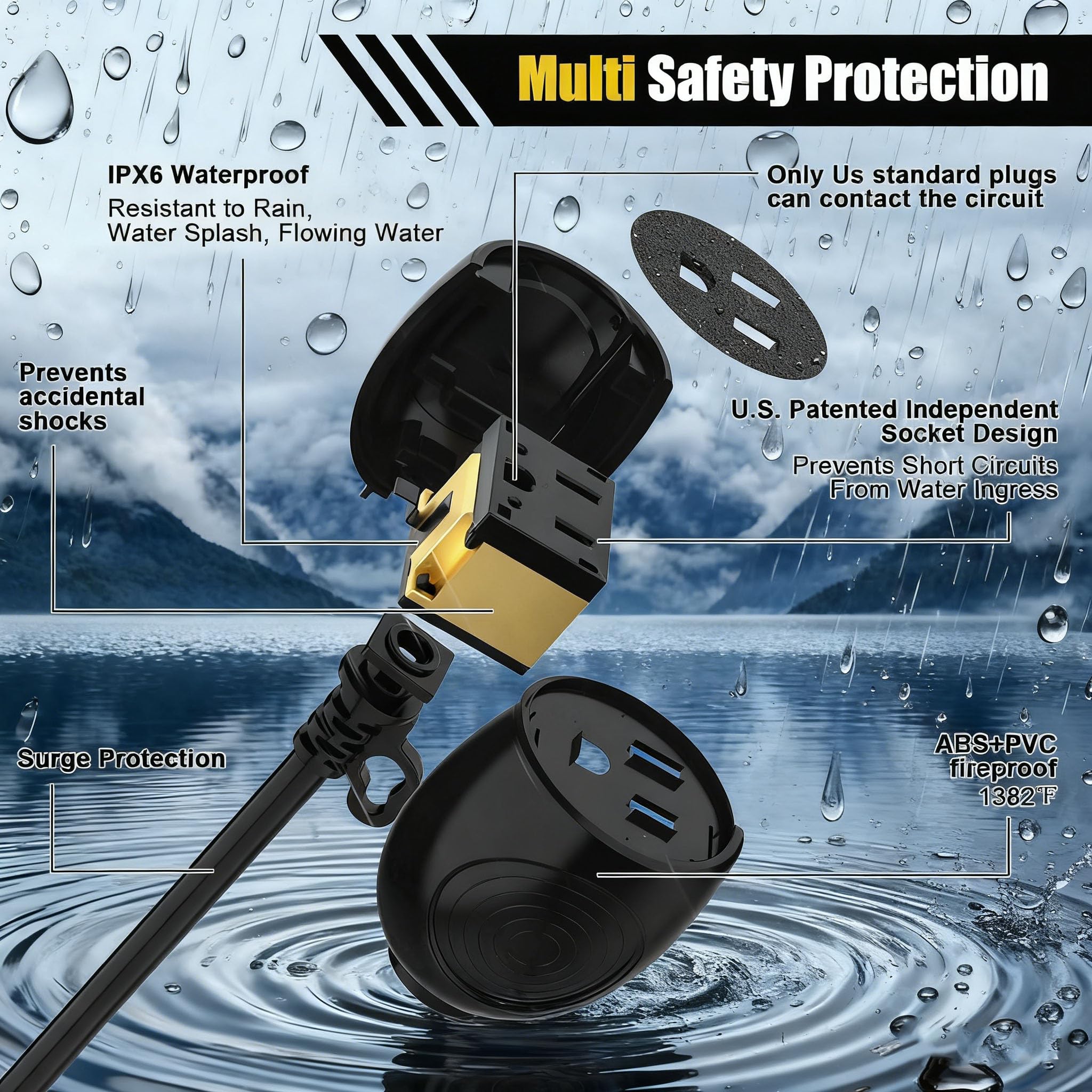 Blackcow 3-prong design ensures safe power delivery for outdoor tools.