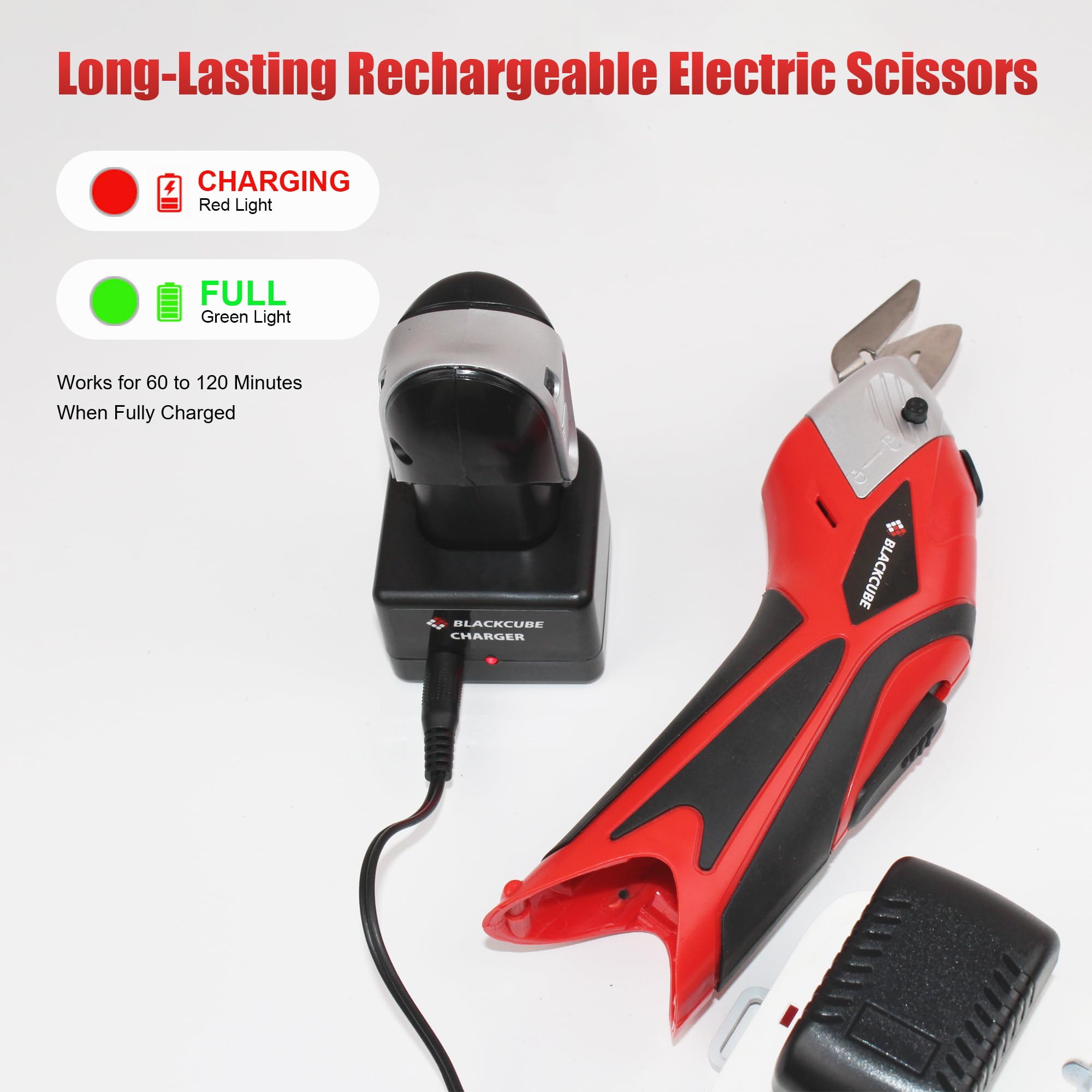 BLACKCUBE cordless electric scissors kit contents including blades and knife