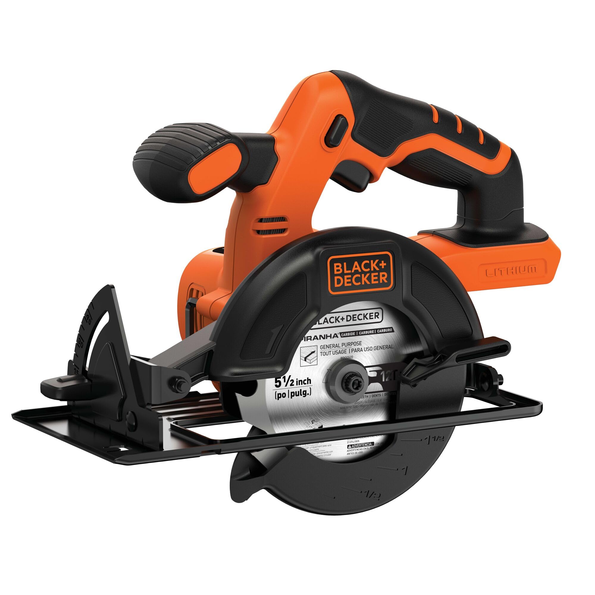 BLACK+DECKER 20V cordless circular saw blade close-up ready for fast cuts