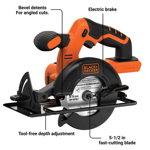 BLACK+DECKER 20V cordless saw bevel at 45 and 90 degrees for precise angled cuts