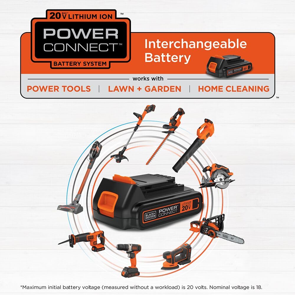 BLACK+DECKER 20V PowerConnect compatibility with various tools; charger sold separately.