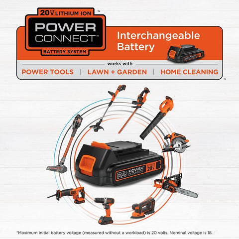 BLACK+DECKER 20V PowerConnect compatibility with various tools; charger sold separately.