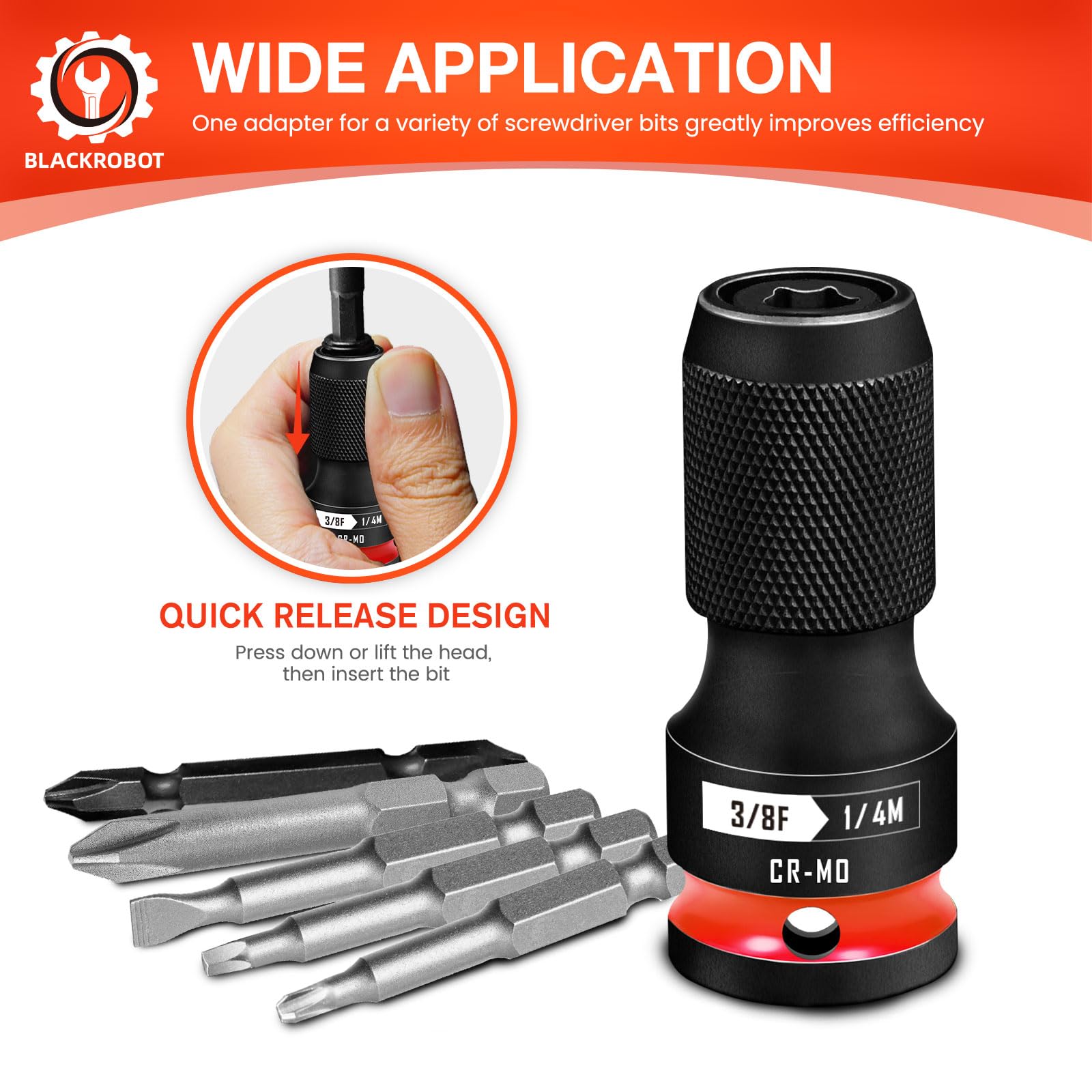 BLACKROBOT quick-release hex-to-square 1-2 adapter for high torque tasks.
