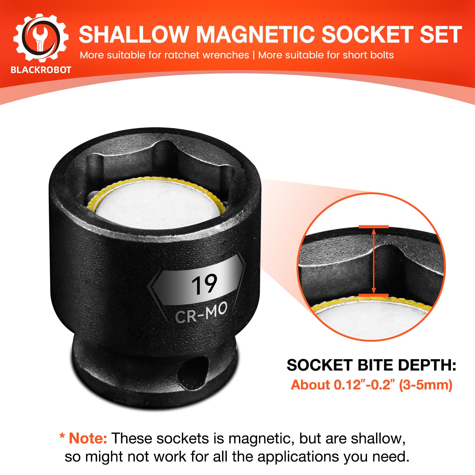 BLACKROBOT 7mm socket with laser and stamped markings for easy reading.