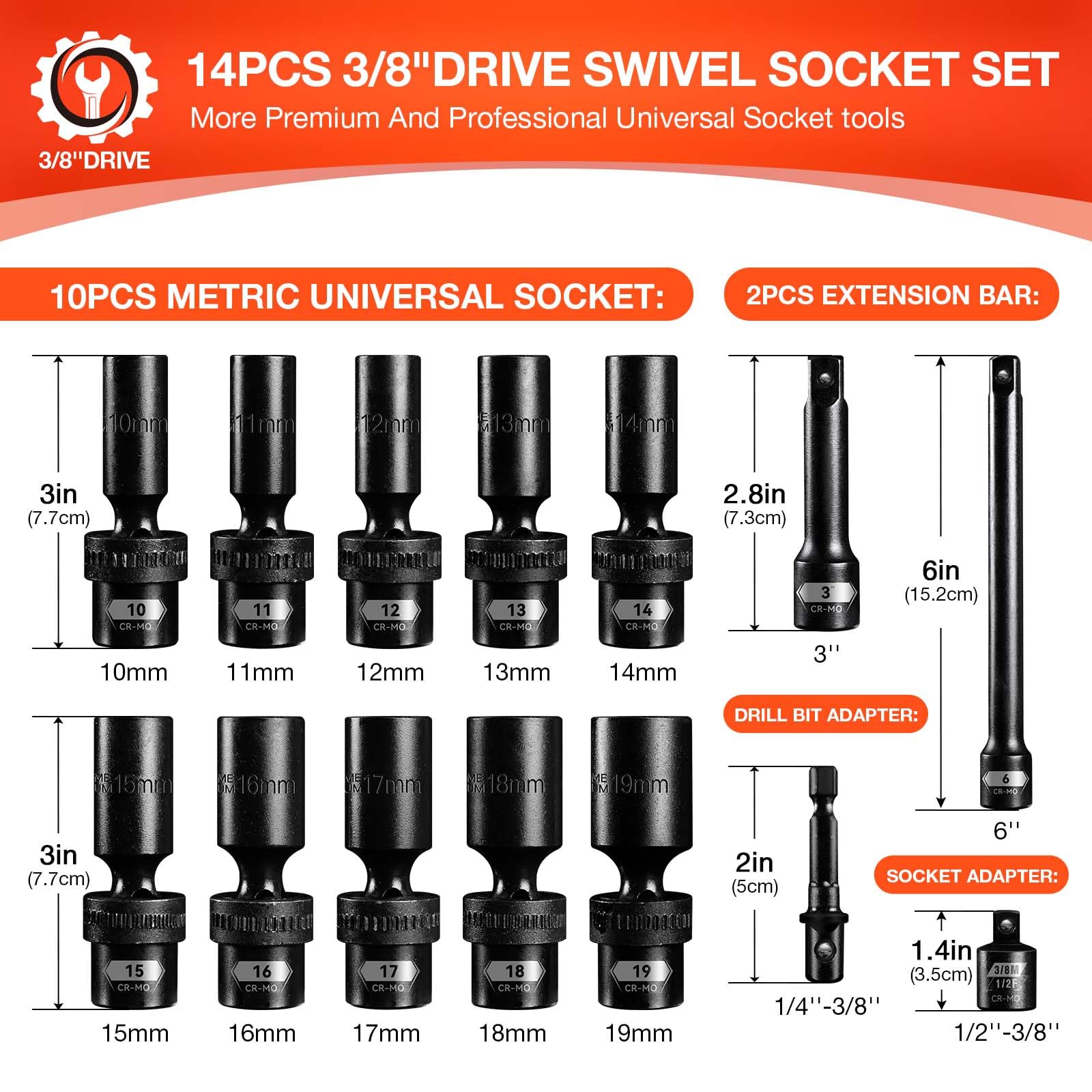 BLACKROBOT swivel socket 11mm fits fasteners in confined engine compartments