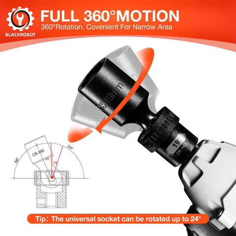 BLACKROBOT swivel socket 12mm reaches stubborn bolts with 360° rotation