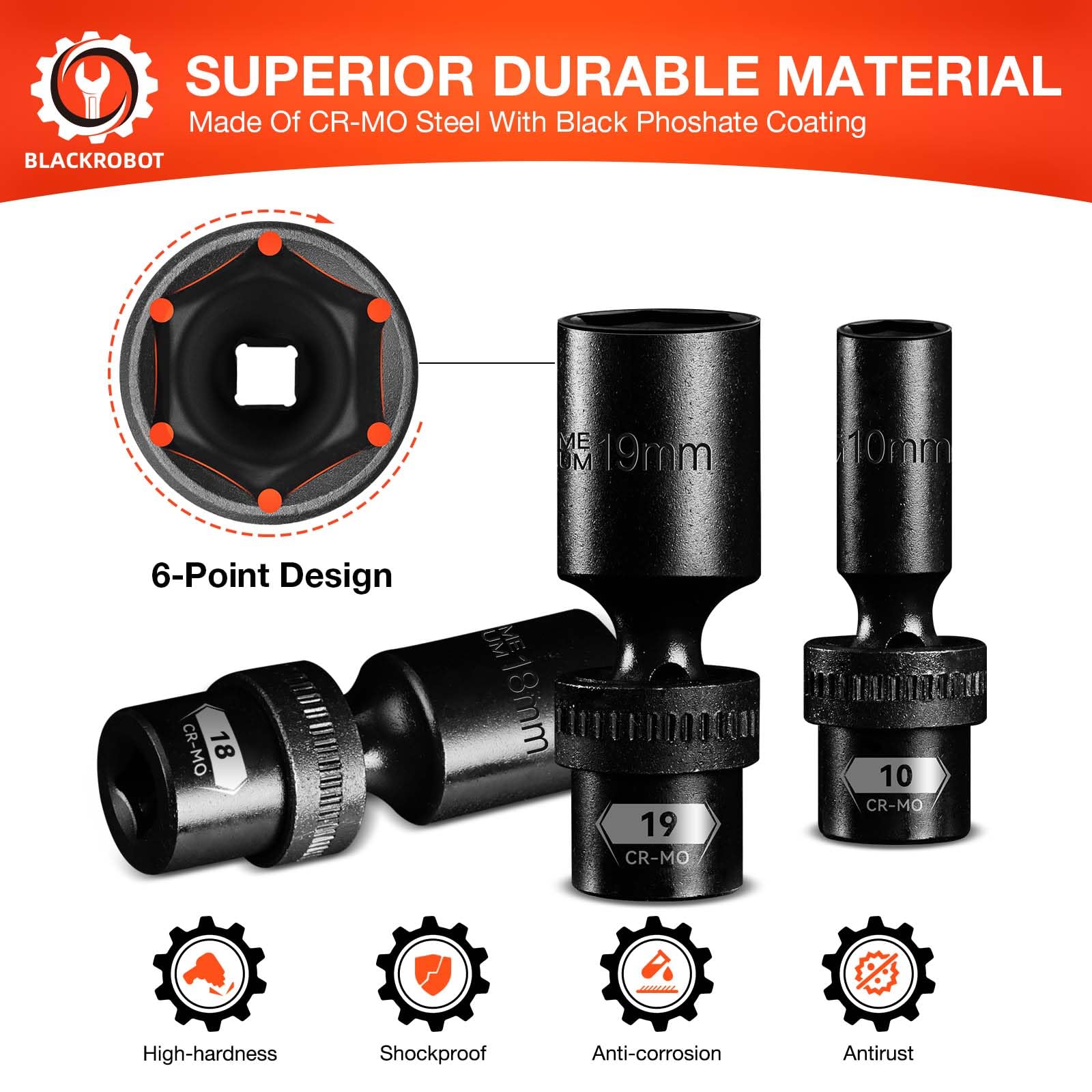 BLACKROBOT 13mm swivel socket handles high-torque tasks easily