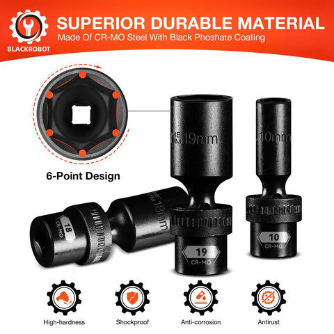 BLACKROBOT 13mm swivel socket handles high-torque tasks easily