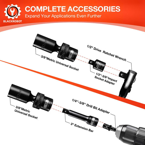 BLACKROBOT 15mm swivel socket improves grip on recessed fasteners