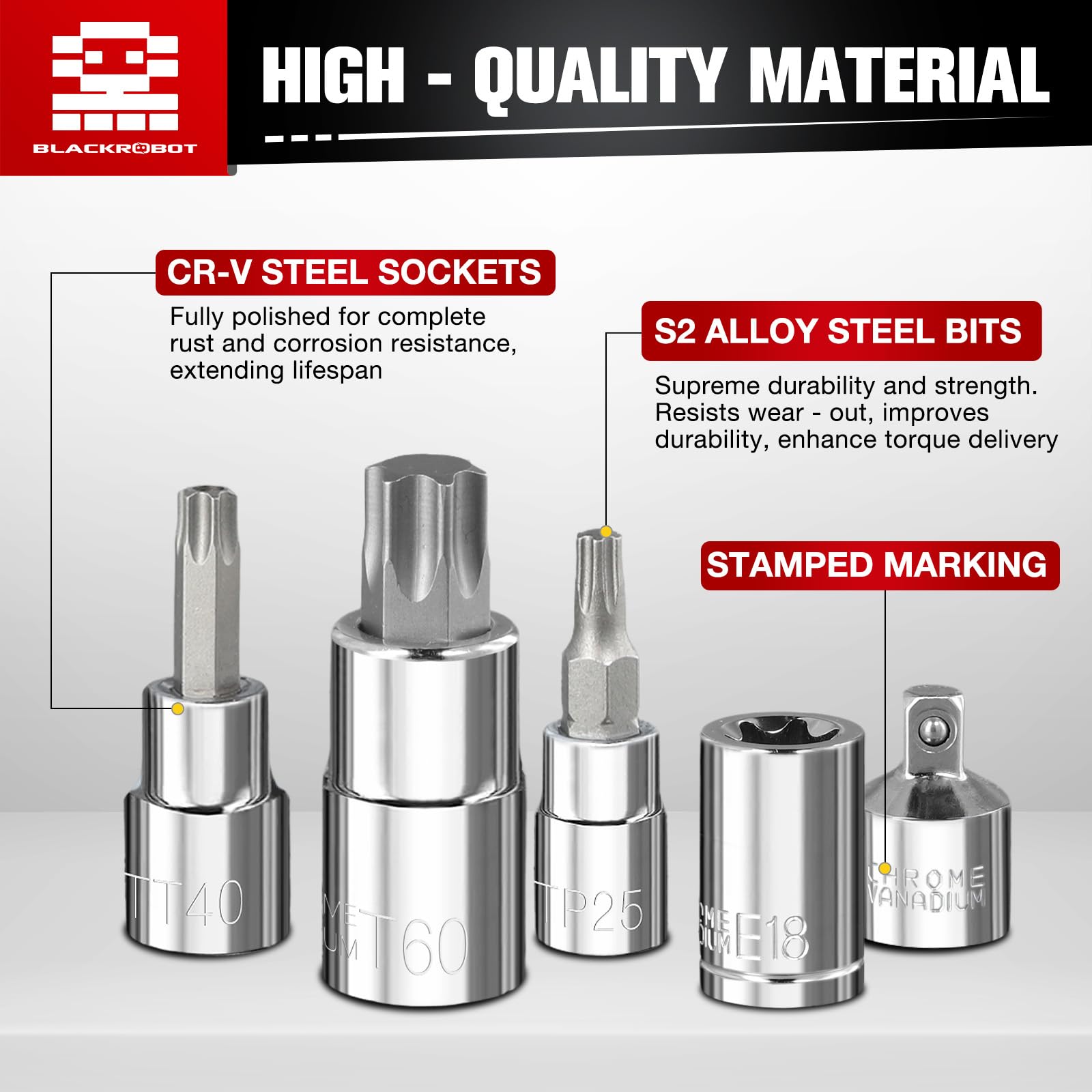 BLACKROBOT torx plus sockets TP series neatly organized in case