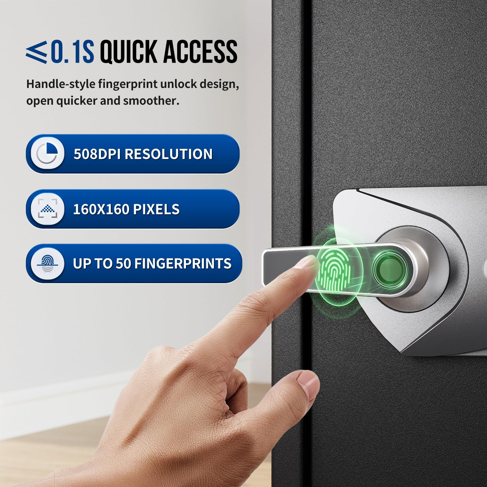 BlackSmith biometric lock with fingerprint sensor for quick, keyless access.
