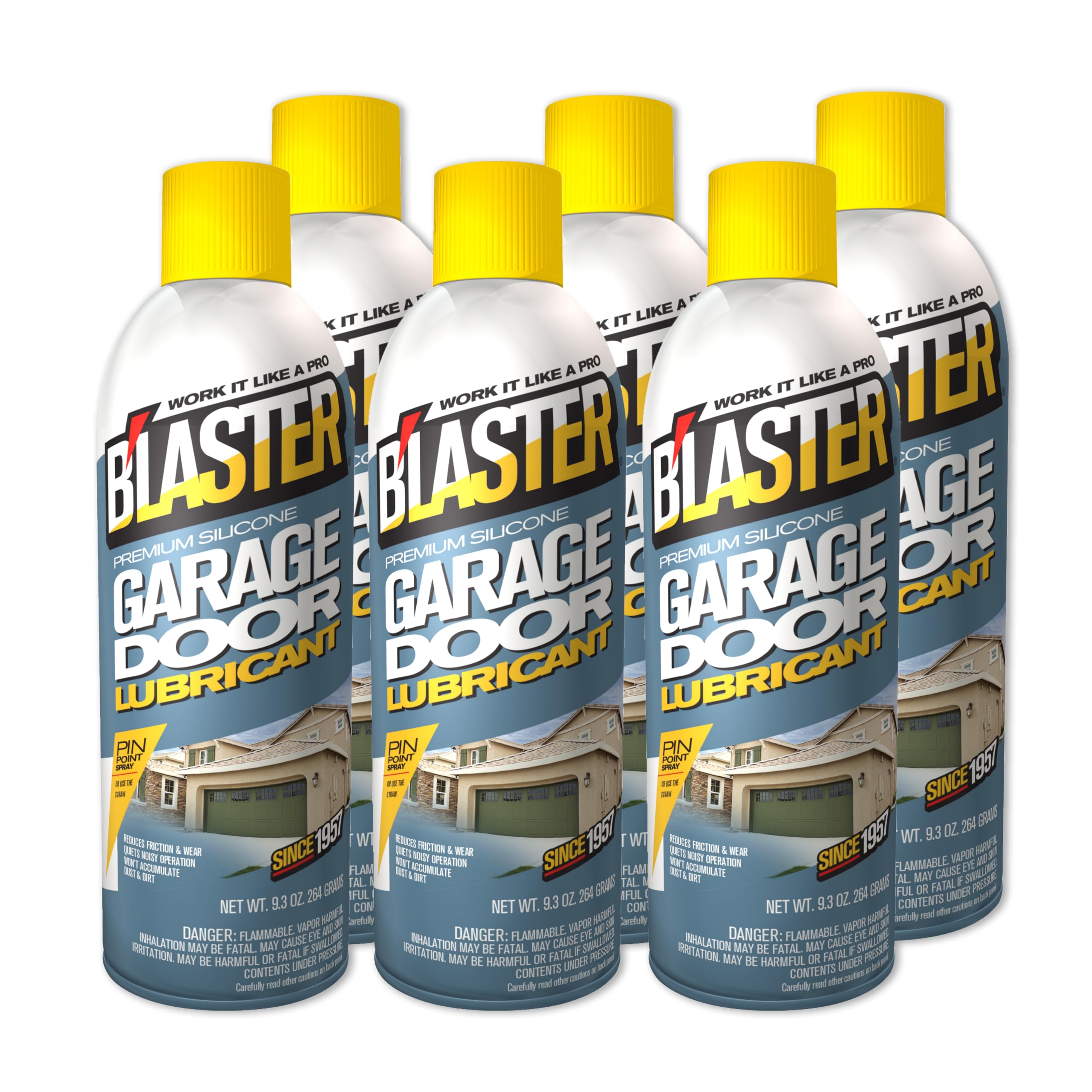 Blaster garage door lubricant spray bottle for smooth operation.