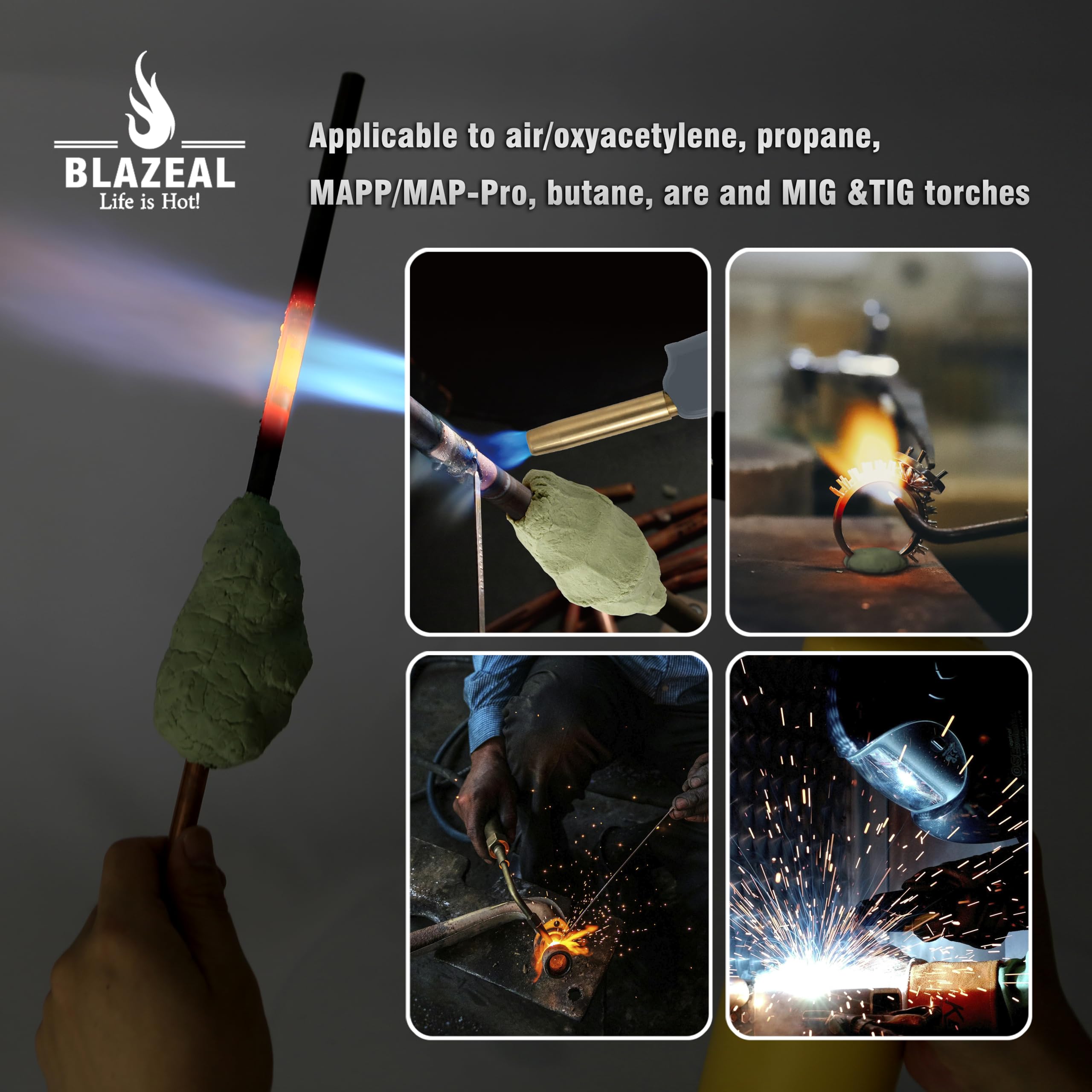BLAZEAL 12oz jar storage keeps the heat shield putty ready for on-demand repairs.