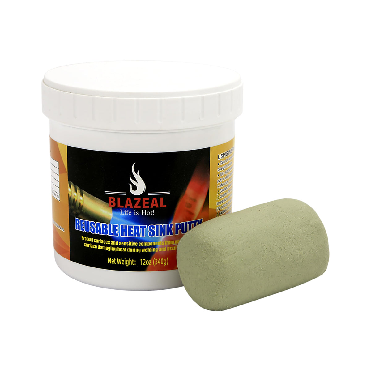 BLAZEAL heat-blocking putty 12oz jar for high-temperature welding protection and easy storage.
