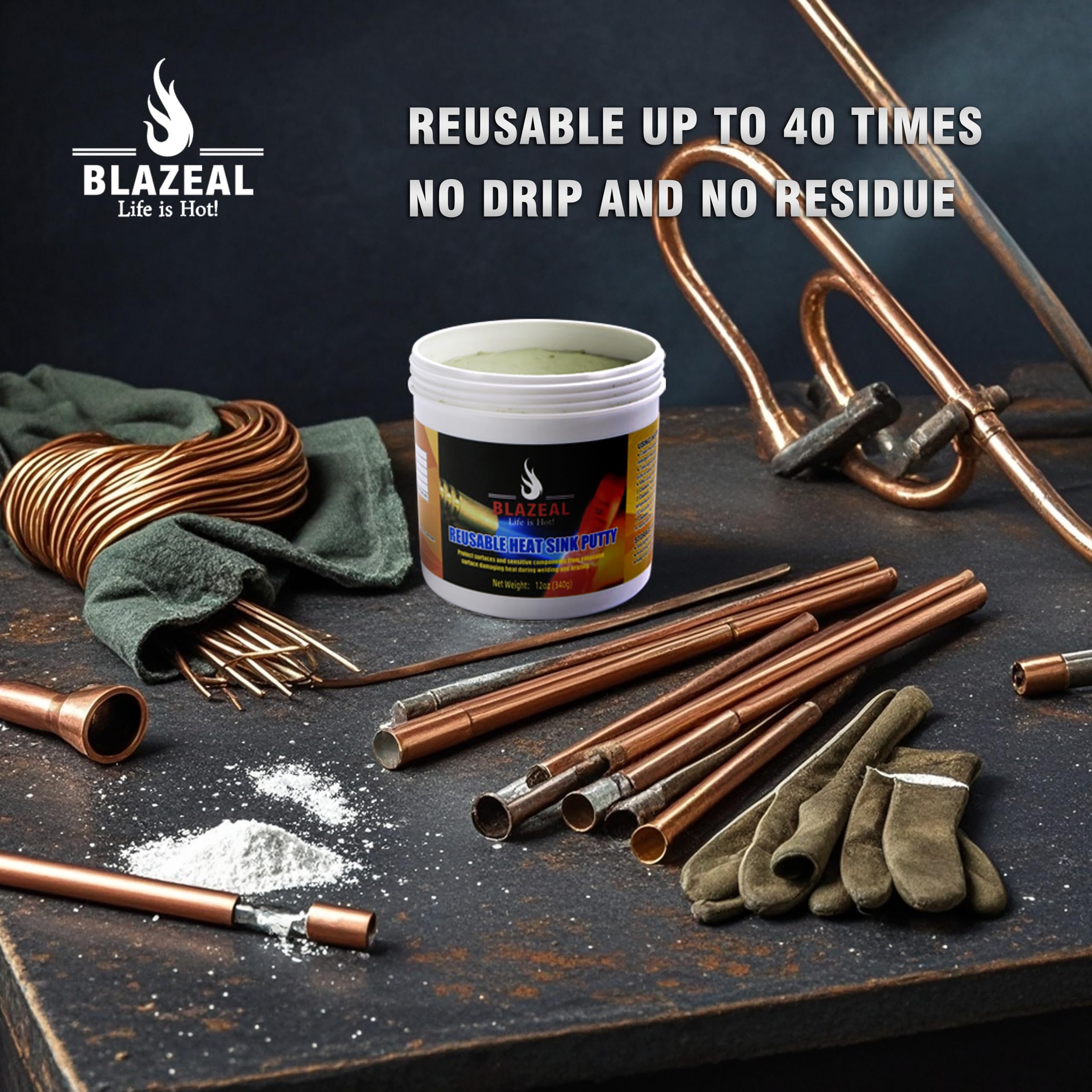 BLAZEAL heat sink putty on plumbing joints for leak-prone areas.