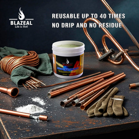 BLAZEAL heat sink putty on plumbing joints for leak-prone areas.