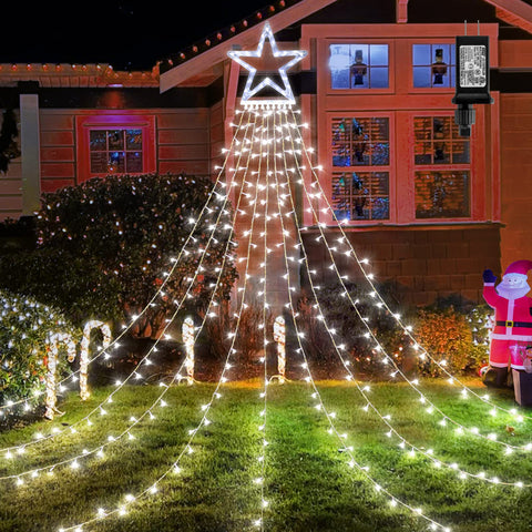 BlcTec 317 LED Christmas star lights on nine strands for flexible garden decor.