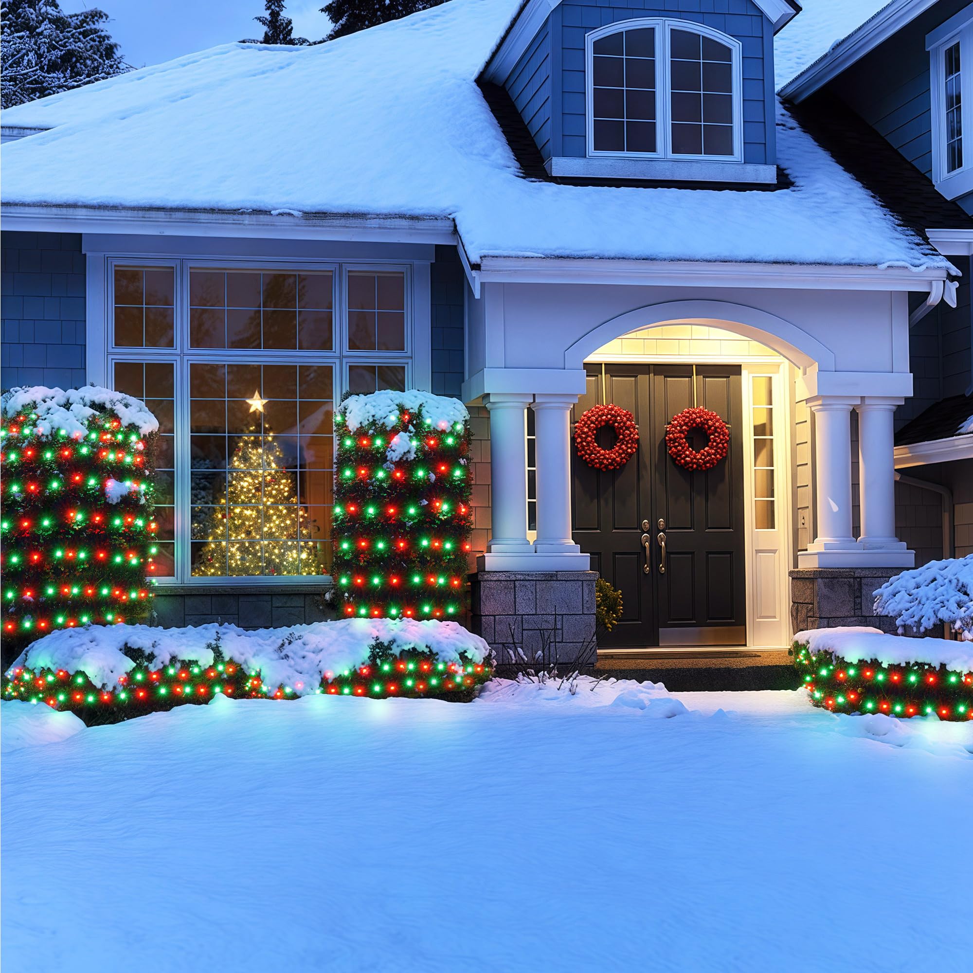 BlcTec net lights draped on a tree provide effortless coverage and secure fit.