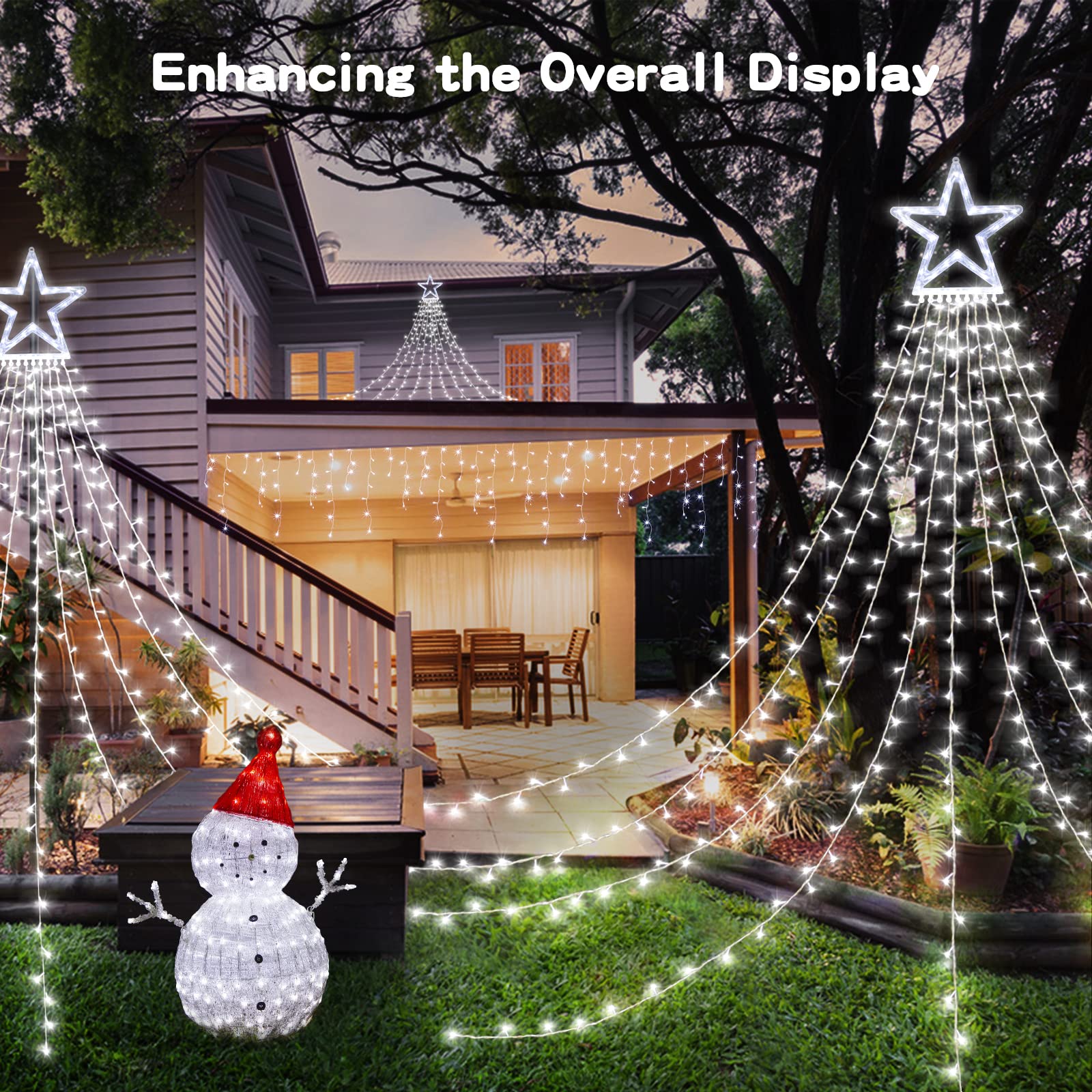 BlcTec waterfall tree lights span 11.9ft for elegant outdoor ambiance.