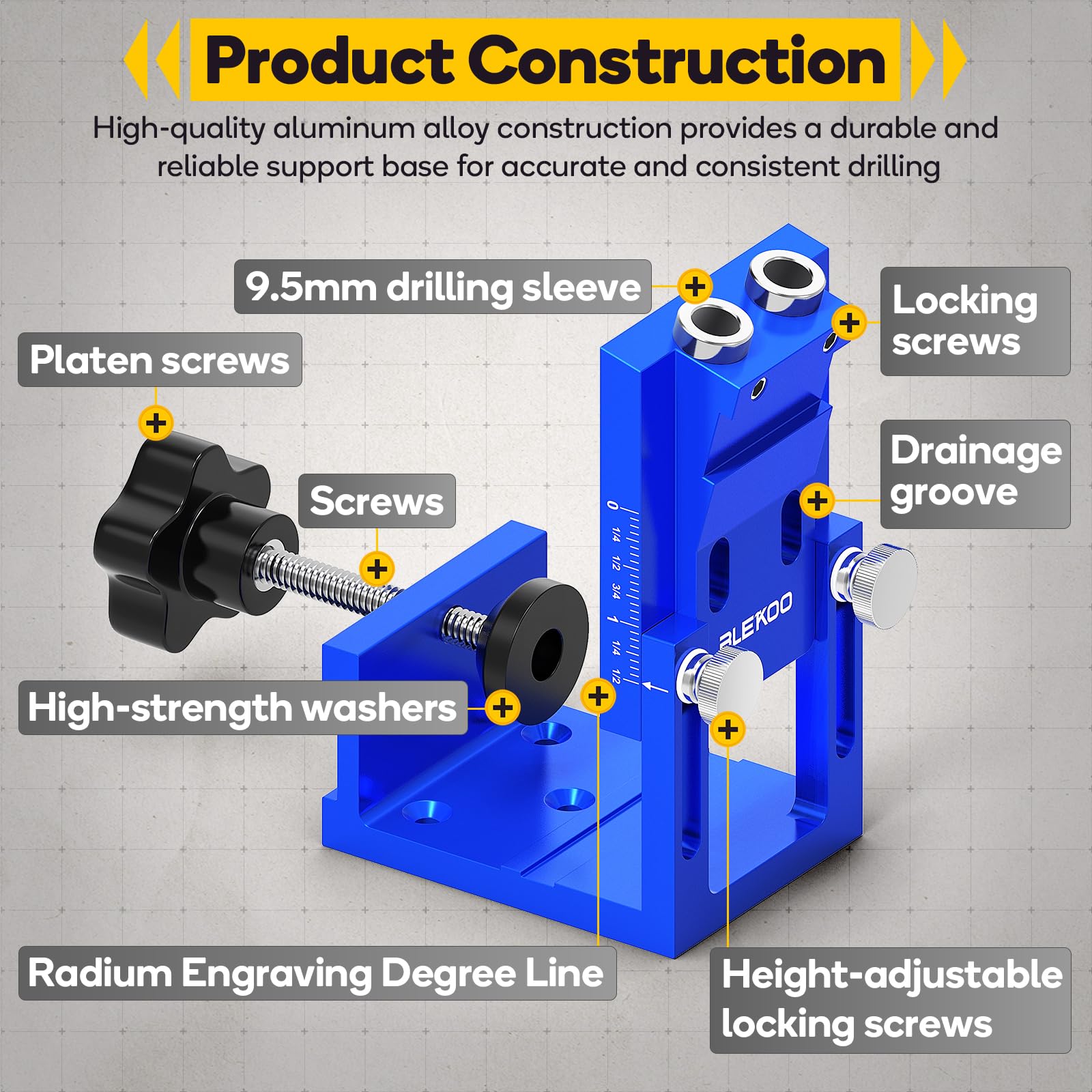 Precise scales and golden screw simplify setup for clean, accurate pocket holes