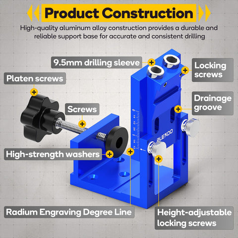 Precise scales and golden screw simplify setup for clean, accurate pocket holes