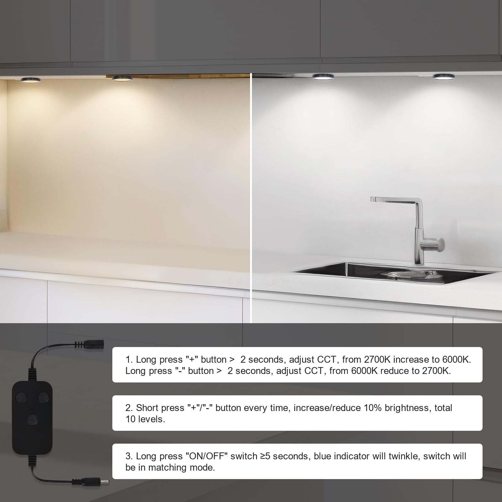 BlessingLux kitchen counter LED puck light providing targeted task lighting