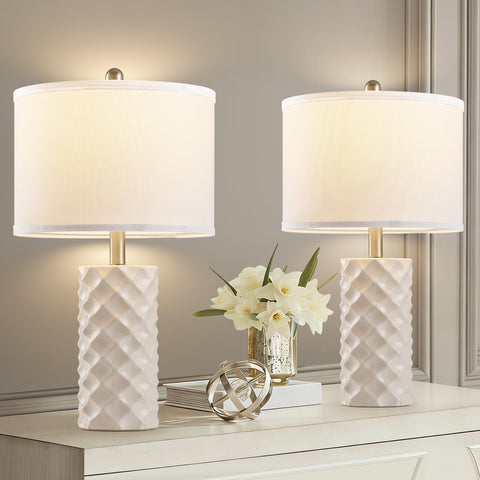 BLHDZJR Gentle Beige ceramic lamp base with star-diamond texture for chic ambiance.