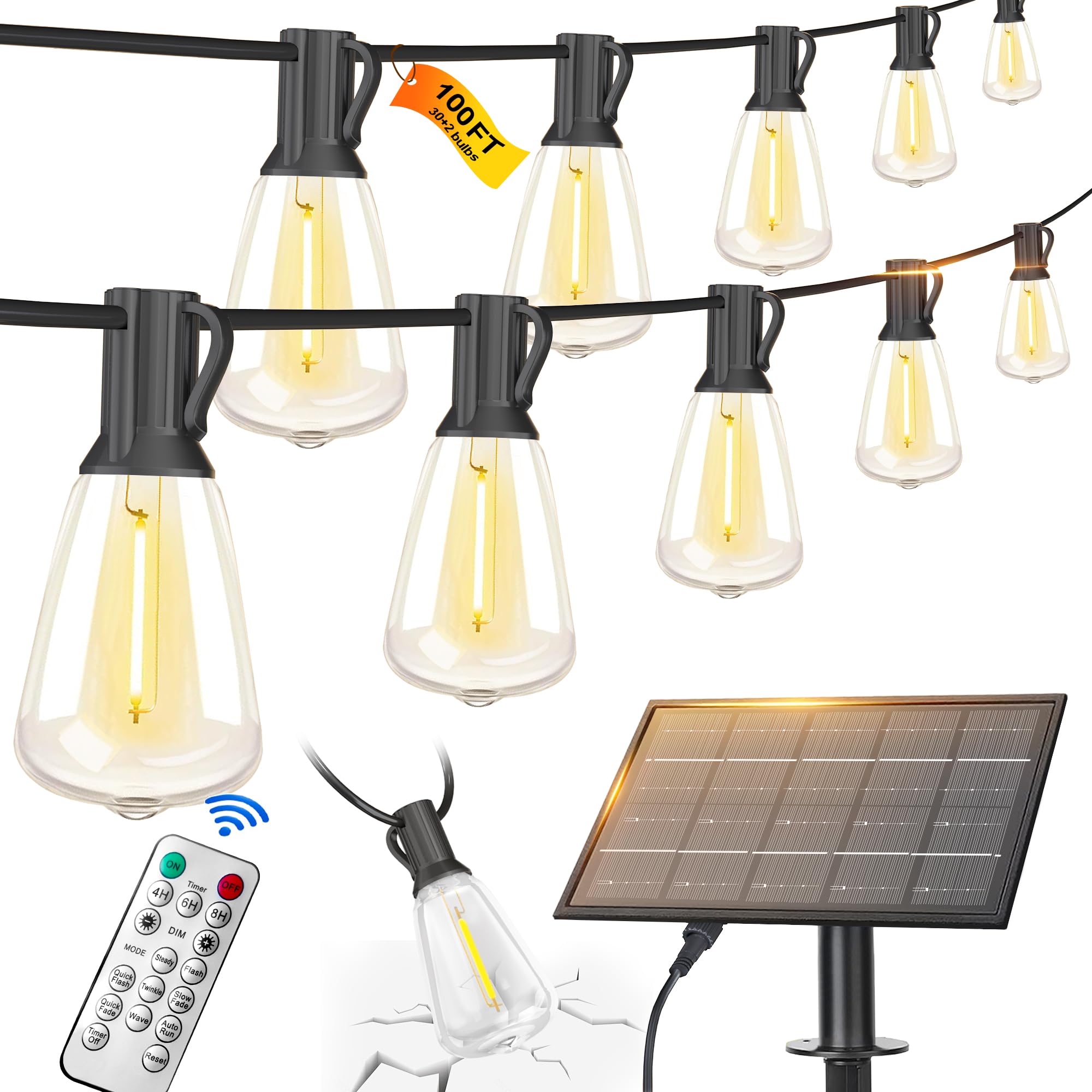 BLIATLUS 100ft solar string lights illuminate outdoor porches with flexible, weather-ready glow.