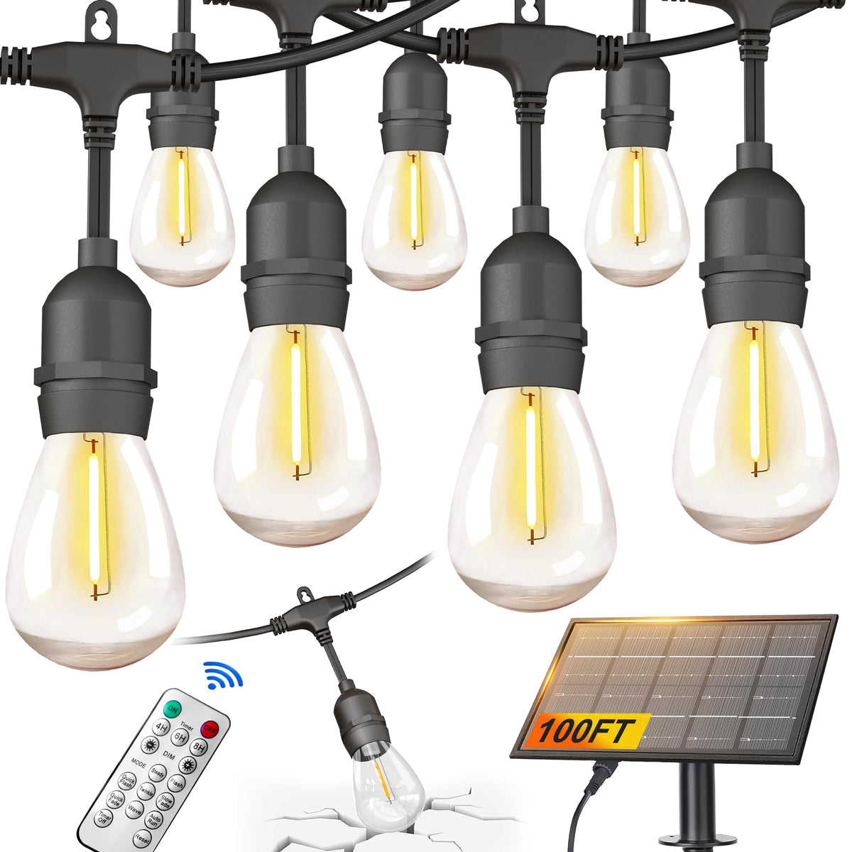 BLIATLUS 100ft solar string lights for outdoor ambiance and energy-efficient lighting