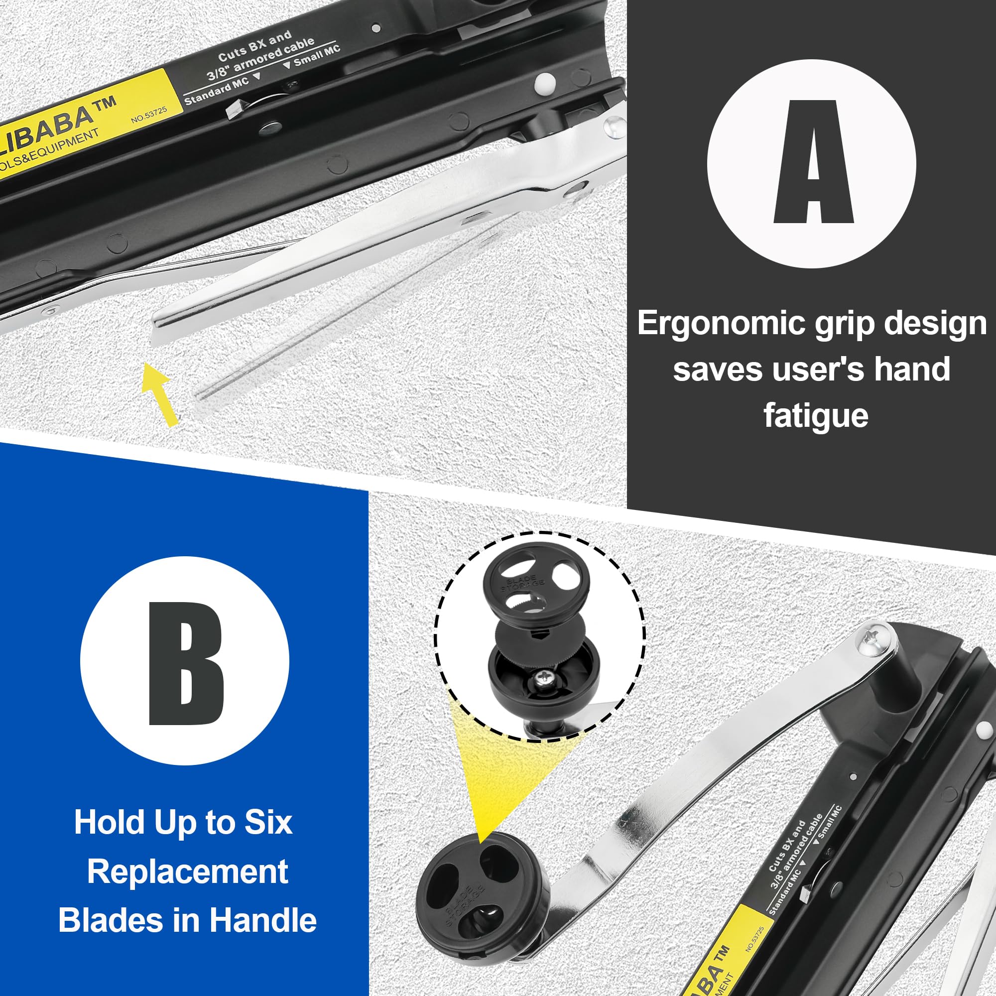 Blibaba blade storage compartment keeps blades organized.