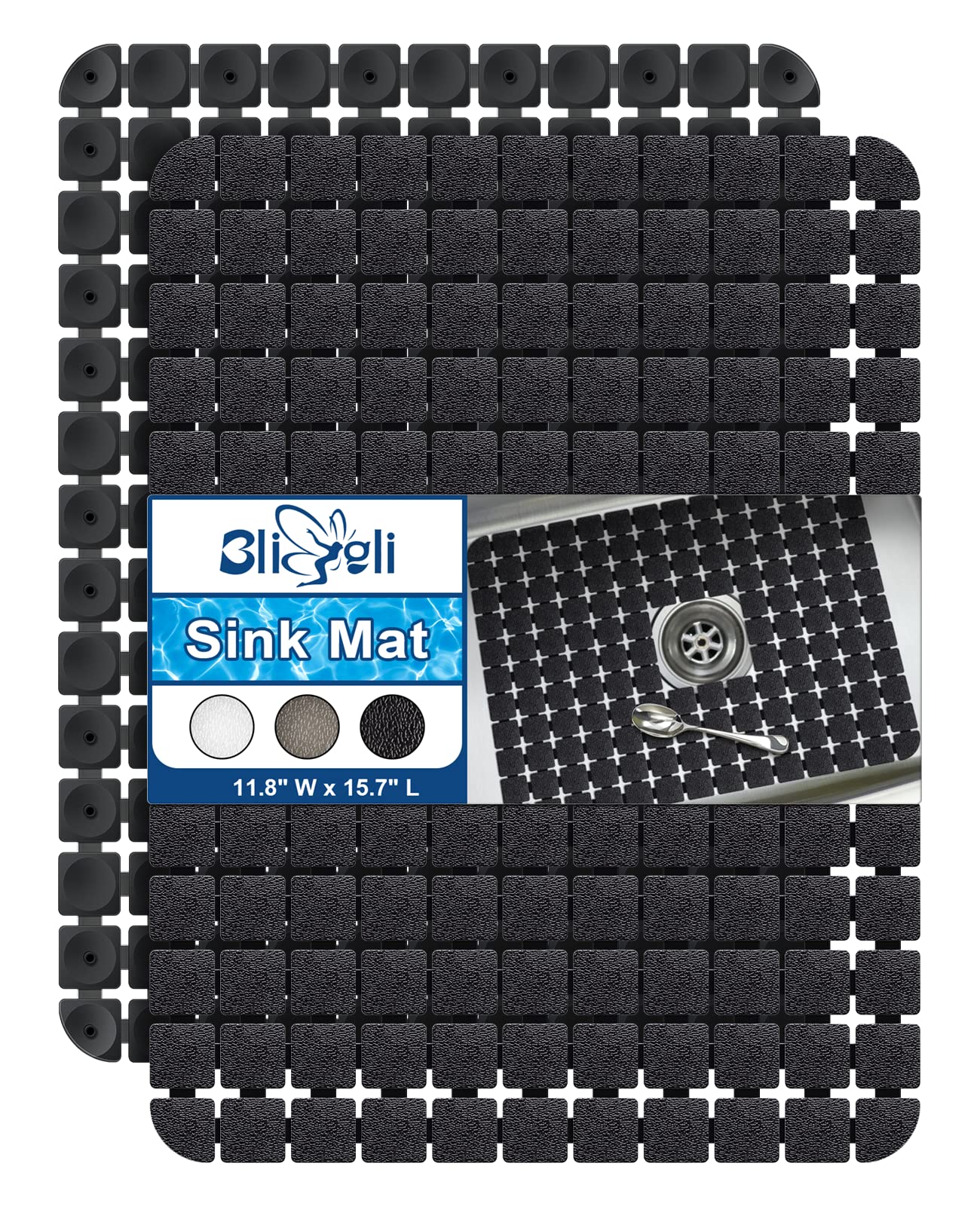 Bligli sink mat protector black 2-pack cushions and shields delicate cookware.