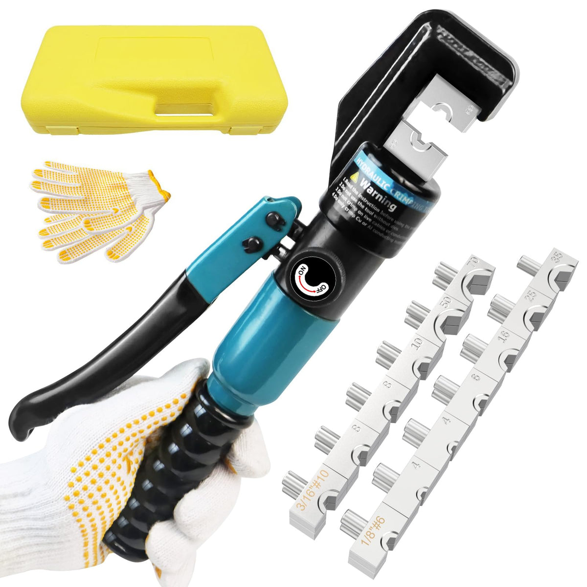 BLIKA 10 Ton hydraulic crimping tool with rotating head for tight spaces.
