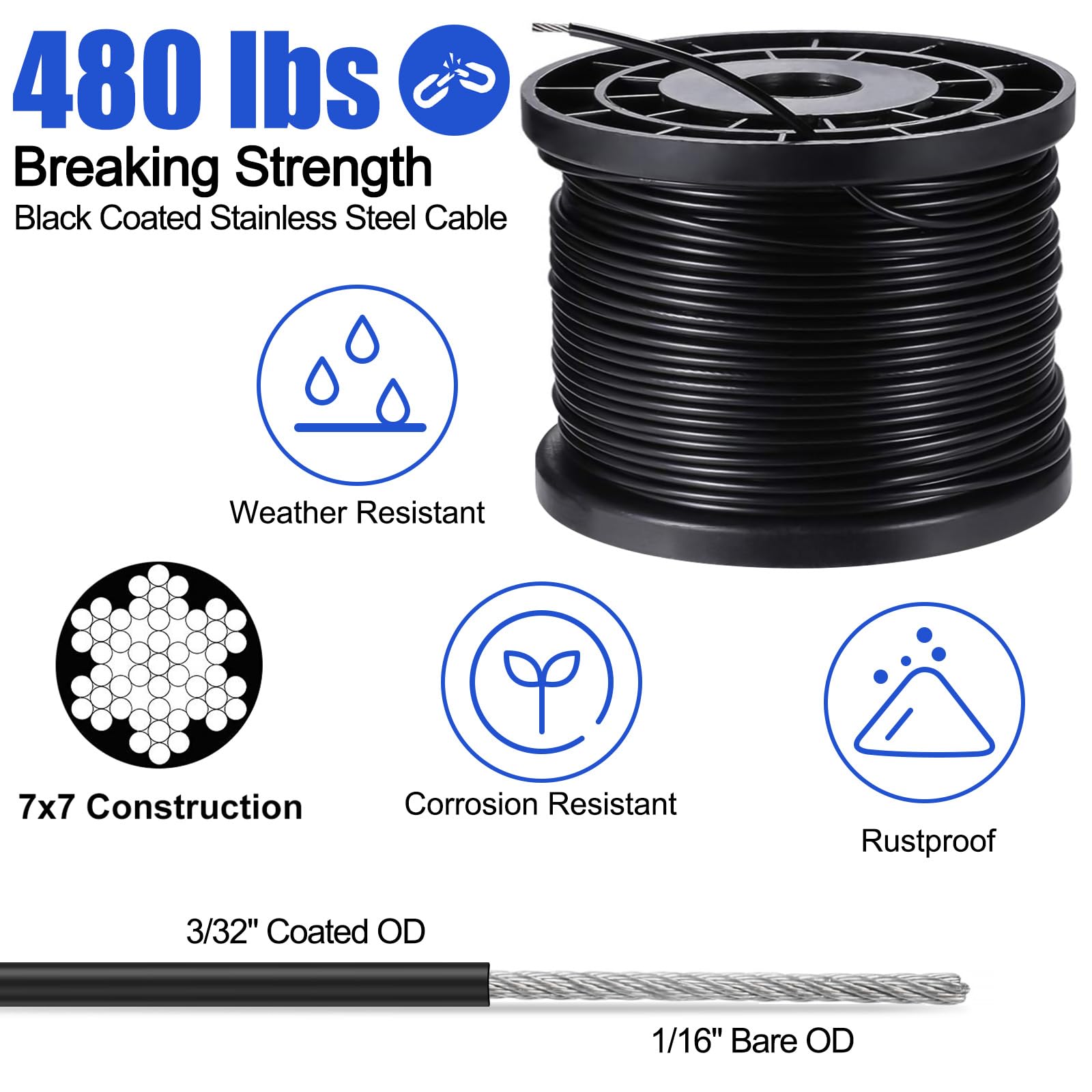 Blika 304 stainless steel wire rope detail, rust-resistant for lasting outdoor use