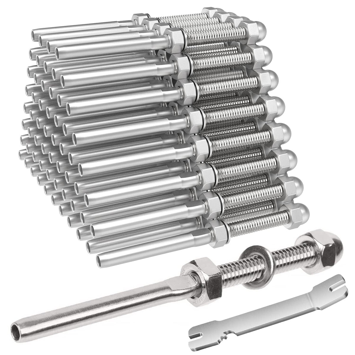 Blika 50-pack swage threaded terminal studs for quick, secure deck cable railing installations.