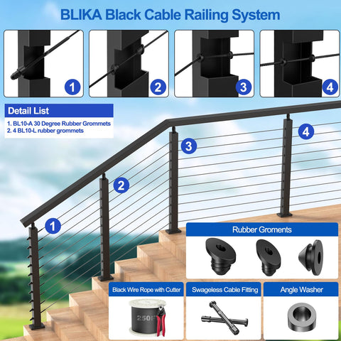 Blika grommets fit 2x2 and 4x4 posts for versatile railing projects.