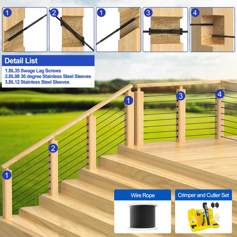 BLIKA deck cable railing kit with wrench for easier tensioning