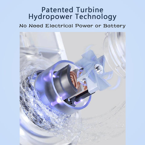 BLINGARTY filter with hydroelectric LED display showing real-time life and temperature
