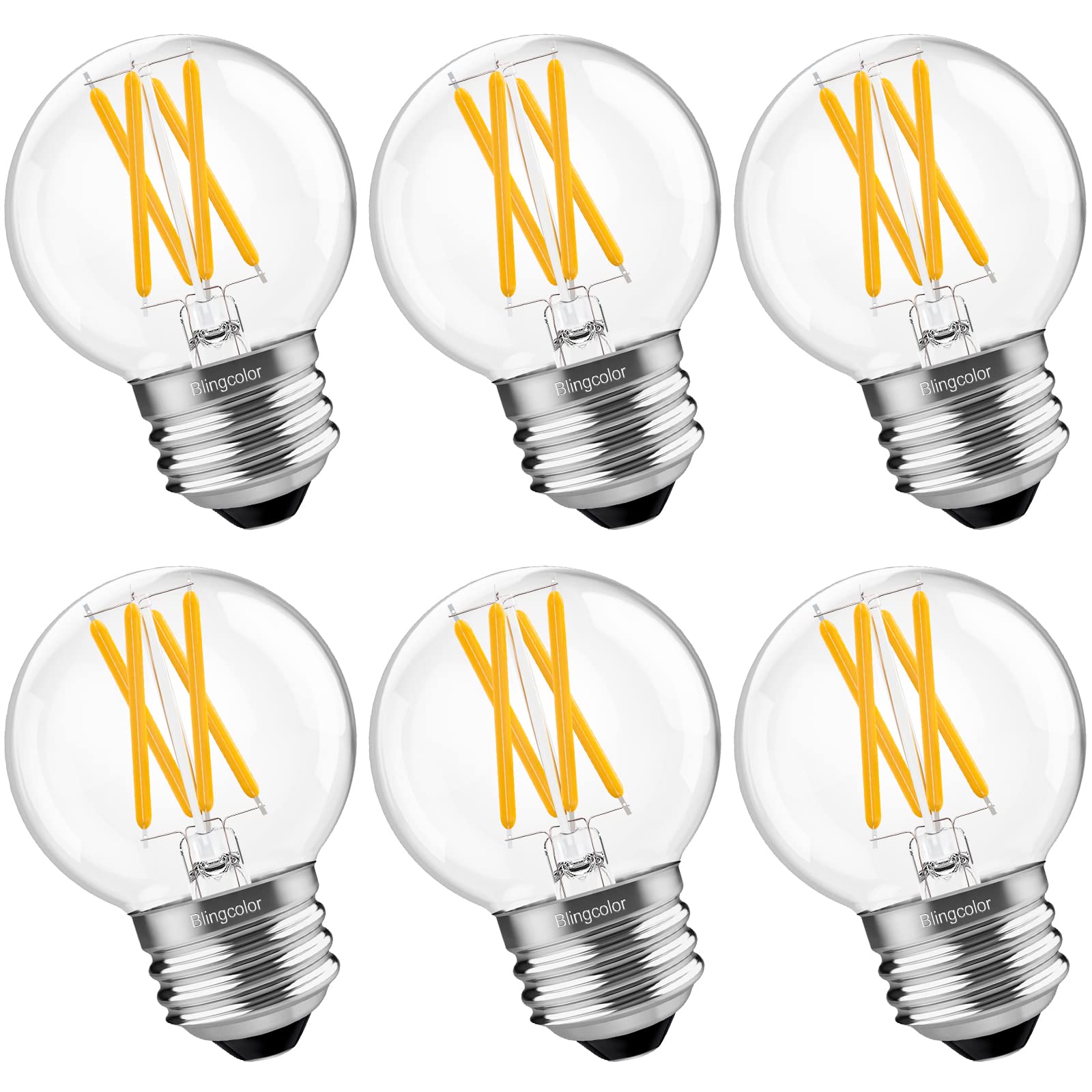 BLINGCOLOR 6-pack dimmable G16.5 LED bulbs brighten living spaces with smooth brightness control.