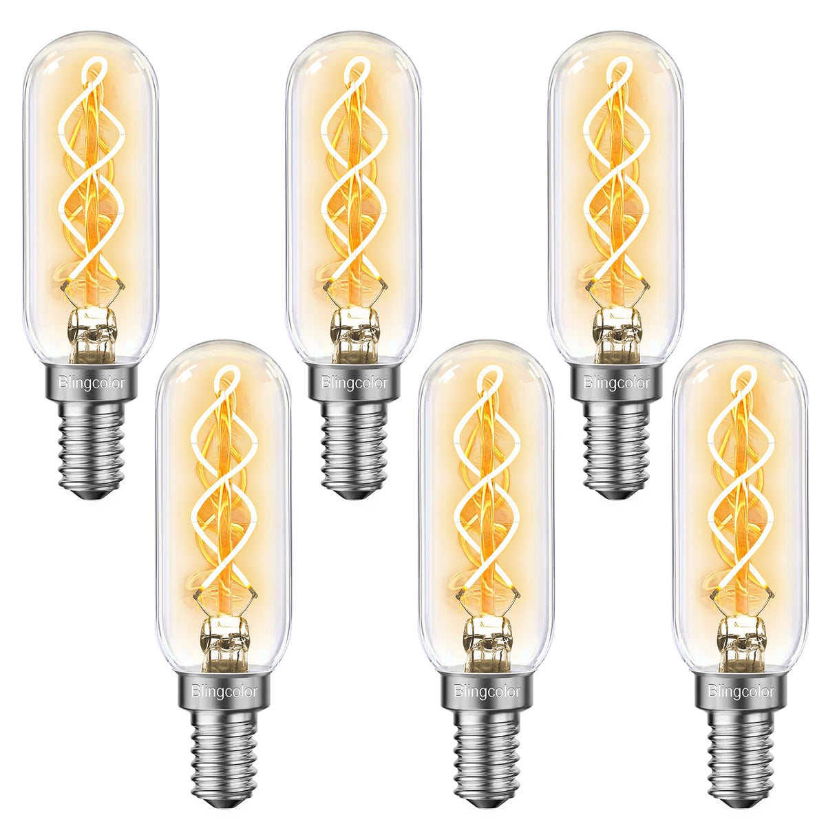 BLINGCOLOR dimmable E12 Edison bulbs in a six-pack for cozy interiors.